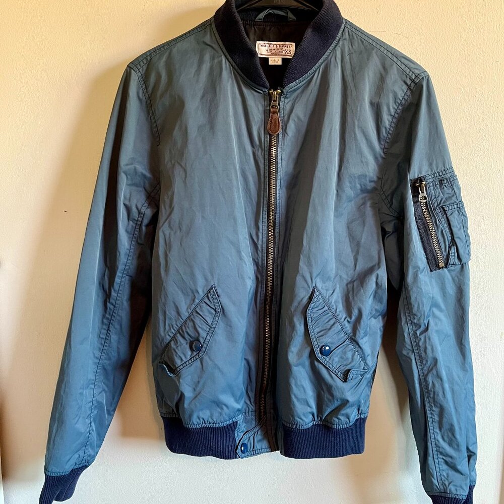 Wallace and Barnes Blue Nylon Aviator Bomber Jacket Size ~ XS